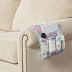 Brilliant Sunshine Lilac Rose Couch Sofa Armrest 5 Pockets Organizer, Slip Resistant Recliner Armchair Caddy, Washable Remote Controls Holder, Storage for Magazine, Tablet, Phone, 35×13", Egg Blue - color: Lilac Egg Blue