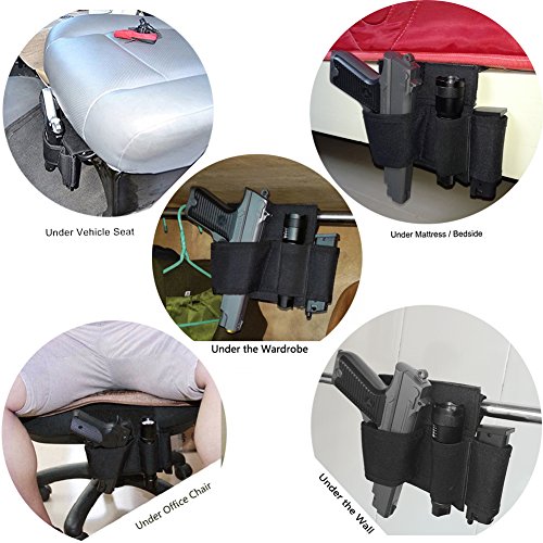 Bedside Pistol Holster, Tactical Bed Side Gun Holster, Under Mattress Handgun Holster with Flashlight Loop Holder - color: BK