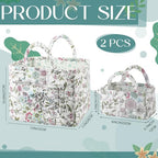 2 Pcs Quilted Fabric Storage Basket with Handles Large Capacity Laundry Basket Boho Foldable Floral Laundry Organizer Bin for Home Picnic Shopping Travel