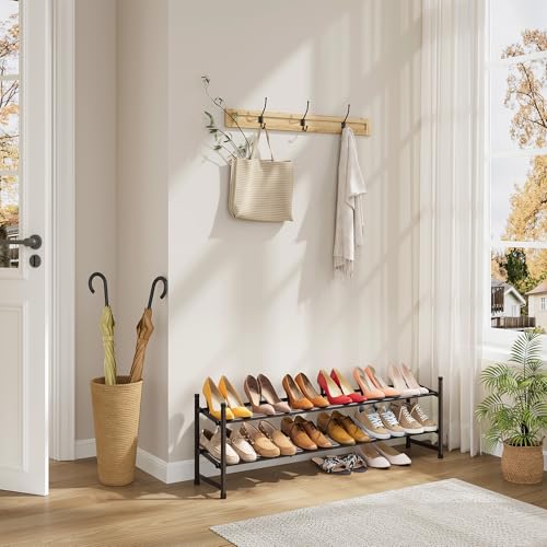 Tajsoon 2 Tier Expandable Shoe Rack for Closet, 28“-41“Adjustable & Stackable Shoe Shelf Storage, Metal Shoe Rack Organizer for Front Door Entrance, Closet, Garage, Entryway, Bronze - color: Bronze, size: 2 Tier