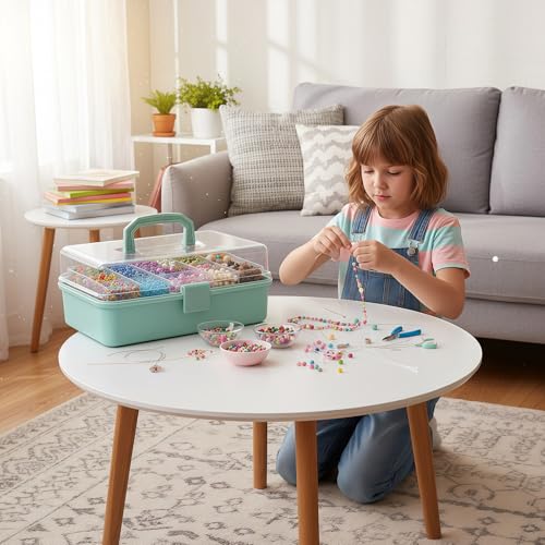 Craft Storage Box 3-Layer Plastic Craft Organizers and Storage, Portable Art Supply Organizer with Handle, Dividing Craft Box Organizer, Folding Arts and Crafts Storage for Sewing, Medicine, Tool