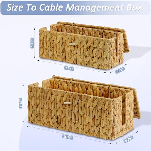 efluky 2 Pack Hand-Woven Cable Management Box with Lid, Water Hyacinth Open Slots Cord Box to Hide USB Wire, Power Strip & Charger for Home & Office and Dorm, Natural - color: Natural