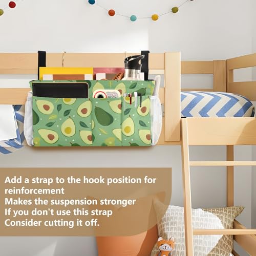 Bedside Caddy Hanging Bunk Bed Caddy Bed Organizer Hanging Pocket with 2 Hooks Bedside Storage Organizer Pocket Bag Holder Green Avocado and Leaf - color: Green Avocado and Leaf