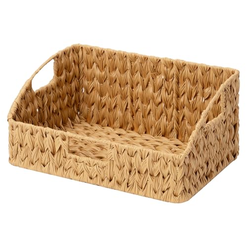 GRANNY SAYS Wicker Storage Basket for Shelves, Large Wicker Basket with Handles, Trapezoid Woven Baskets for Storage, Decorative Baskets for Home Decor, Natural - color: Natural, size: 10¾"D x 15"W x 7¼"H