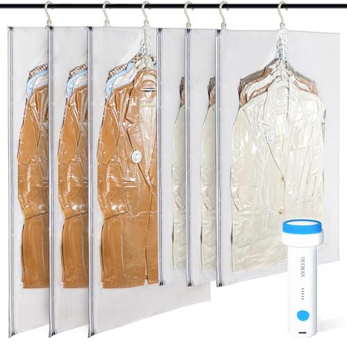 Hanging Vacuum Storage Bags with Electric Pump – 6 Pack (3 Long, 3 Short) Hanging Vacuum Seal Bags for Clothing, Closet Organizer Space Saver for Suits, Jackets & Coats - size: 6 Combo-EPump