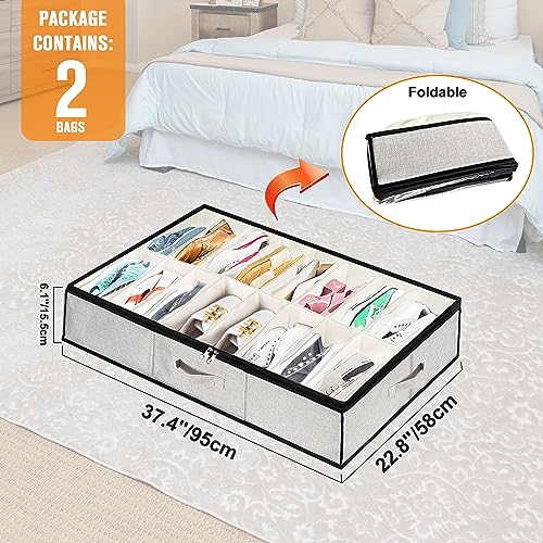 homyfort Shoe Storage Organizer Under Bed, 2 Pack Fits 32 Pairs, Extra Large Shoe Container, Breathable Fabric Underbed Storage for Sneakers, Slippers, Closet, Grey - color: Light Grey