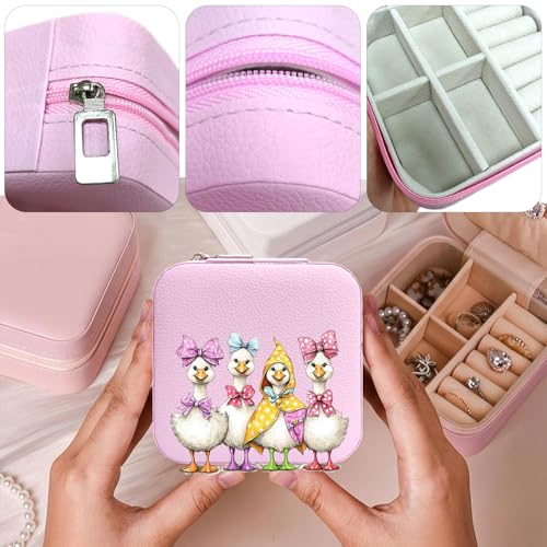 Duck Pattern Portable Print Jewelry Box, 1pcs Pink Compact Jewelry Box Travel Jewelry Case Travel Case Organizer Bag Storage Box Jewelry Holder For Necklace Earrings Rings Bracelet Y12 - color: Duck 3