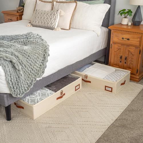 OrganiHaus Under Bed Storage Containers, Bedroom Storage and Organization Bins, Clothes Organizer for Closet with Clear Cover and Reinforced Handles - Set of 2 33x17x6 inches Off-White - color: Off-White