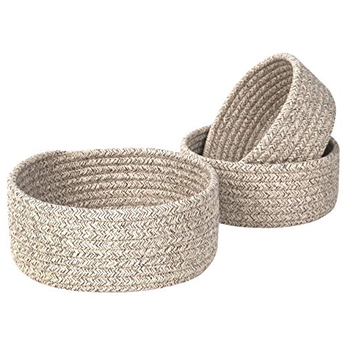 MINTWOOD Design Set of 3 Cotton Rope Nesting Bowls, Small Catch All Basket, Cute Closet Baskets and Bins for Shelves, Mini Table Basket Organizer for Small Accessories, Light Brown - color: Light Brown