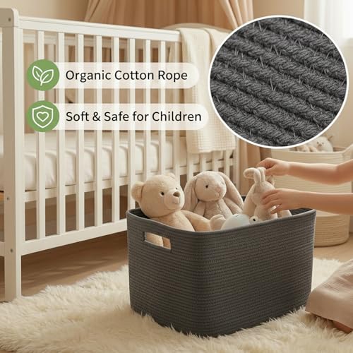 JMvicyroam Woven Blanket Basket,96L Large Storage Bin for Blankets Toys Clothes,Decorative Rope Basket for Living Room Bedroom with Handles, Grey - color: Grey, size: 96L