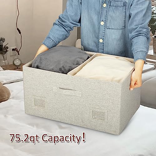 Graciadeco 75 Quarts Extra Large Decorative Storage Bins with Lids, 3 Packs Beige Collapsible Storage Bins with Lids, Stackable Storage Bins Decorative Box Storage With Lid Extra Large - color: Beige, size: XLarge-3 Pack