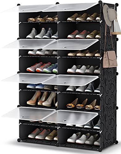 HOMIDEC Shoe Rack, 8 Tier Shoe Storage Cabinet 32 Pair Plastic Shoe Shelves Organizer for Closet Hallway Bedroom Entryway - color: Black, style: 2 by 8