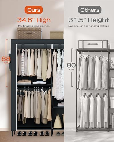 CASAMAYA Portable Closet, 81.5 Inch Extra Large Capacity Wardrobe Closet with Cover, Clothes Storage Organizer with Shelves and 5 Hanging Rods, Easy to Assembly, Black PCT136B01 - color: Black, size: 81.5"L x 17.7"W x 78"H