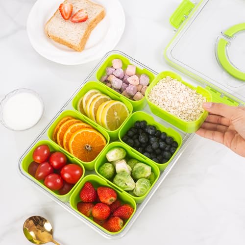 WACOI Divided Snack Serving Tray with Lid and Handle Travel Snackle Charcuterie Container Portable Storage Organizer for Candy, Fruits, Nuts, Snacks, Party, Picnic (1pack, Green) - color: Green