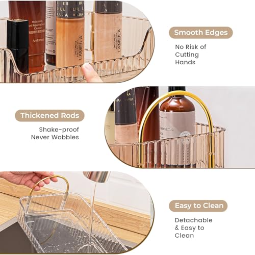 Bathroom Counter Organizer Countertop, 3 Tier Makeup Perfume Shelf Storage, Skincare Cosmetic Tray for Dresser Vanity - Gold - color: Amber Gold, size: 3 Tier