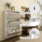 Shoe Cabinet with 3 Flip Drawers, Slim Metal Wall-Mounted Shoe Storage Organizer for Entryway, Hallway, Mudroom, Hidden Narrow Rack, White - style: 3 Flip Drawers