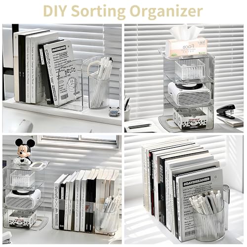 2pcs Mail Organizer File Sorters, Acrylic File Organizer with Pen Holder, Desk Clear Purse Handbag Storage Desktop Divider for Home Office Supplies 3 Sections