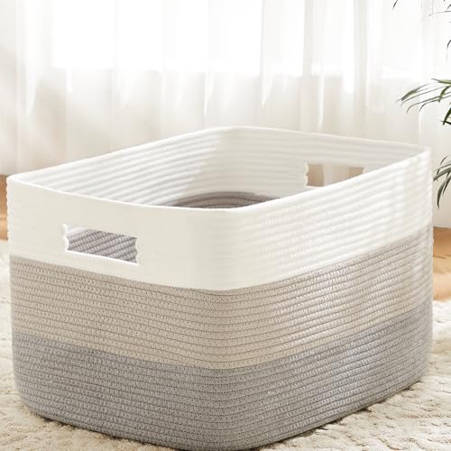 Artfeel Blanket Basket,Rectangle Woven Baskets for Storage,30L Laundry Basket for Decorative Nursery Blanket,Toys,Dirty Clothes and Magazine in Shelves,Baby Room,and Living Room - color: Gray, size: 30L