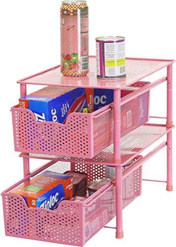 Simple Houseware Stackable Cabinet Basket Drawer Organizer, Pink - color: Pink, size: 1-Tier