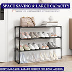 Long Shoe Rack, 3-Tier Stackable Shoe Organizer for Closet, Entryway, Hallway, Extra Bottom Layer, Holds 16-20 Pairs, Sturdy & Durable Waterproof Fabric Shelf, Space-Saving,Black(35.8" Wide) - size: 3-Black