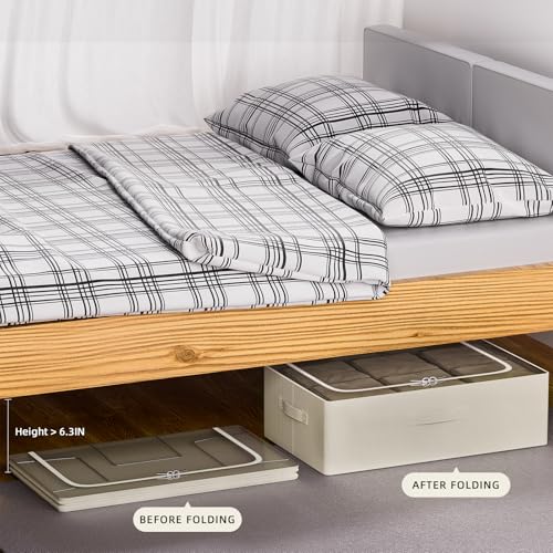 CYhom 3Pcs Under Bed Storage Bins with Metal Frame - Shoe Organizer for Closet with Clear Cover Oxford Fabric Sturdy Underbed Container Foldable Stackable Clothes Organizer (Beige, 23.5x19.7x6.3) - color: Beige, size: 23.5x19.7x6.3
