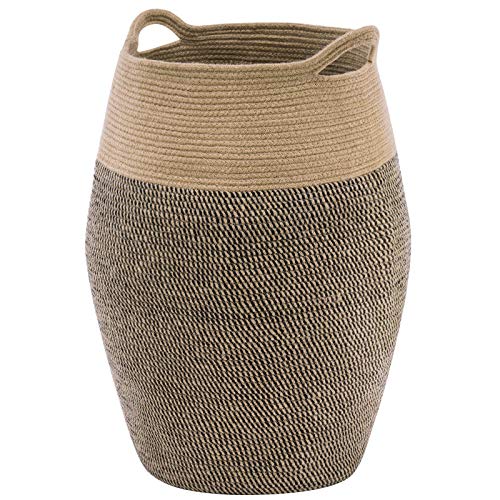 Cotton Rope Laundry Hamper by YOUDENOVA, 105L - Woven Collapsible Laundry Basket - Clothes Storage Basket for Blankets, Laundry Room Organizing, Bedroom Storage, Clothes Hamper – Dark Brown - color: Jute Brown