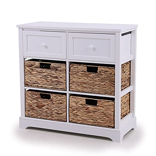 PHI VILLA White Storage Cabinet with Baskets, Accent Cabinet with Drawers, Entryway Rattan Cabinet with Shelves - color: White, size: 6 Drawers
