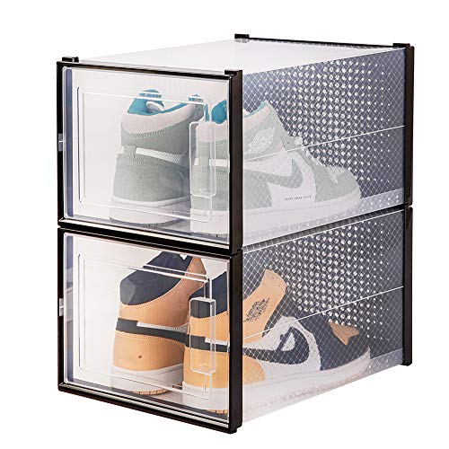 OnDisplay Clik Stackable Interlocking Shoe Box System (Large Clear/Black, Set of 2) - color: Large Clear/Black, size: Set of 2