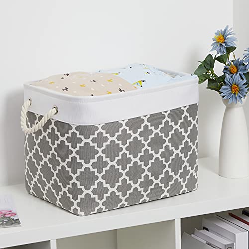 Bidtakay Large Fabric Storage Basket Set of 2 Collapsible Rectangle Basket for Shelves 16" X 11.8" X 11.8" Decorative Organizer Bins for Clothes Toys(White&Quatrefoil Grey) - color: Grey Quatrefoil, size: 2 Pack-L-16x11.8x11.8 In