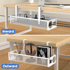 Under Desk Cable Management Tray No Drill 15.1’’, Metal Mesh Cable Management Box with Hybrid Side Slots & Reinforced Basket,Adjustable Cable Tray with Wire Management for Office Home,1 Pack (White) - color: White