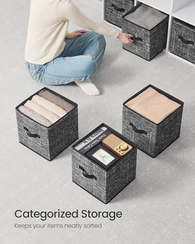 SONGMICS Storage Cubes, 10.2 x 10.2 x 11 Inches Non-Woven Fabric Bins with Double Handles, Set of 10, Closet Organizers for Shelves, Foldable, for Clothes, Ink Black UROB126B01 - color: Ink Black, size: 10 Pack (10.2"L x 10.2"W x 11"H）