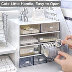 Hacaroa 3 Tier Mini Desk Organizer with 6 Drawers, Plastic Desktop Drawers Storage Box, Stackable Makeup Organizer Craft Storage Case for Office, School, Bathroom, Detachable Design, White