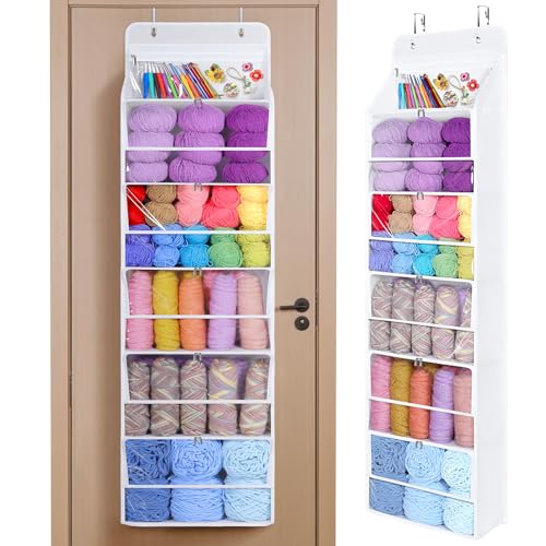 Univivi Hanging Yarn Storage Organizer with 6 Zipper Closure Compartments, Large Capacity Knitting Organizer Storage, Over the Door Hanging Yarn Holder for Knitting Needles, Crochet Hooks(Clear White) - color: Clear White, size: 6 Tiers