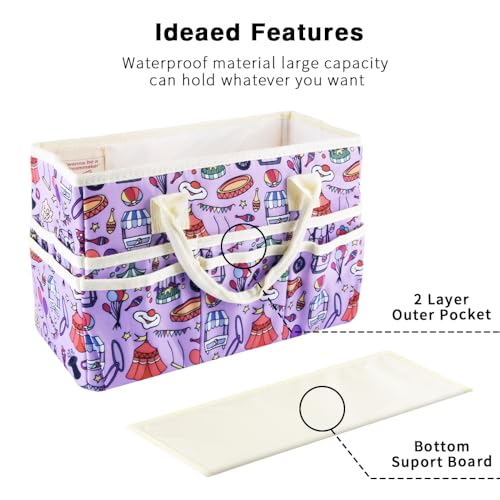 E-WEICHEN Craft Organizer Tote Bag Art Storage Caddy with Multiple Pockets Containers for Art,Craft,and Office Supplies Storage.Purple Circus - color: Purple Circus