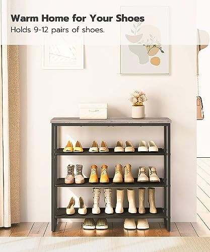 HOOBRO Shoe Rack, 4 Tier Shoe Storage Organizer with 3 Oxford Fabric Shelves and Top Panel, Holds 12-16 Pairs of Shoes for Entryway and Closet, Industrial, Greige BG47XJ01G1 - color: Greige + Black, size: 29.5"L x 11.2"W x 23.4"H