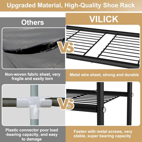 VILICK 5 Tier Shoe Rack 33" Wide Metal Shoe Organizer Long Shoe Storage with 4 Side Hooks Sturdy Shoes Shelf for Closet, Front Door Entrance, Garage, Dorm, Black - size: 5-Tier (11"x 33"x 37.8")
