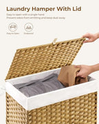 Greenstell Laundry Hamper with Lid, 125L Laundry Basket with 2 Removable Liner Bags & 2 Mesh Bags, Handwoven Synthetic Rattan Clothes Hamper for Clothes, Toys in Bathroom, Bedroom, Foldable, Natural - color: Natural, size: 125L (25.6 x 13.0 x 23.6 inches)