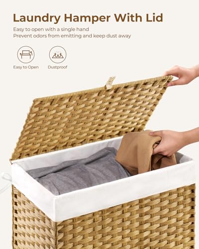 Greenstell Laundry Hamper with Lid, 125L Laundry Basket with 2 Removable Liner Bags & 2 Mesh Bags, Handwoven Synthetic Rattan Clothes Hamper for Clothes, Toys in Bathroom, Bedroom, Foldable, Natural - color: Natural, size: 125L (25.6 x 13.0 x 23.6 inches)