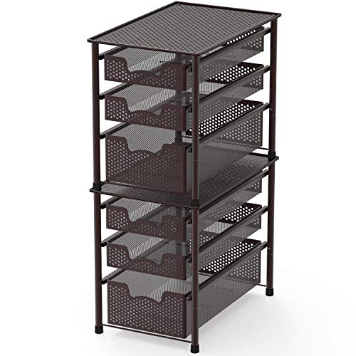 Simple Houseware Stackable 3 Tier Sliding Basket Organizer Drawer, Bronze - color: Bronze, size: 3-Tier