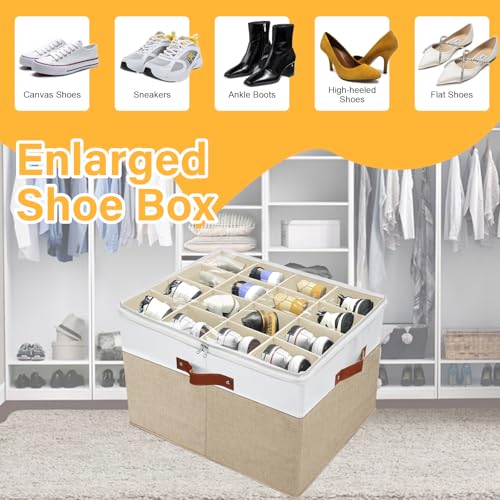 Shoe Storage Organizer for Closet,Stackable Shoe Storage Box for Entryway,Cube Storage Cabinet,Organizador De Zapato,Folding House Container with Clear Cover,Portable Holder Shoe Rack(Brown) - color: Brown