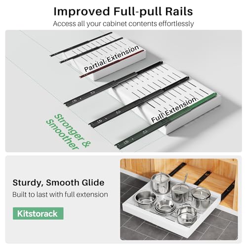 Pull out Cabinet Organizer, Wider Expandable(14"-24") Heavy Duty Slide out Drawers Fixed with Adhesive Nano Film for Pots, Roll out Shelf Storage for Kitchen Cabinet Organization(White-1pc)(3 Rails) - color: White, size: 21"D×14"-24"W(1 Pack)