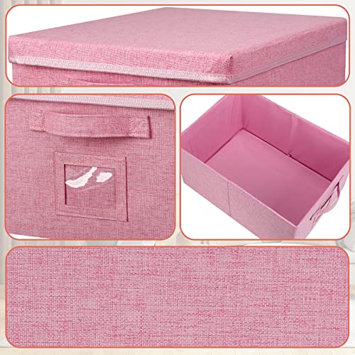 Graciadeco 22.8qt Closet Storage Boxes with Lids Pink Folding Keepsake Storage Bins Stackable Flat Lidded Carboard Storage Contaner for Clothes Barbie Shoes, 2 Pack - color: Pink
