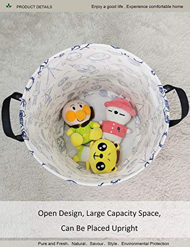 Round Space Rocket Laundry Basket, Collapsible Laundry Hamper for Boys, Cute Galaxy Solar System Storage Bin, Waterproof Toy Storage for Kids Room, Nursery, Playroom(Blue Planet) - color: Blue