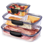 Progressive Prokeeper + Deli Storage Set: Air-Tight Silicone Sealed Containers w Grooved Bottom, Dry Erase Lid, BPA-Free, Stackable, Keeps Meats & Cheeses Fresh Longer, 3-Piece Set (1.65L, .69L, 1.6L)