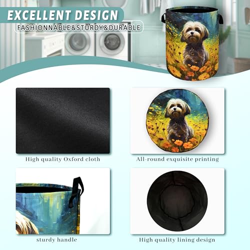 Watercolor Yorkie Laundry Basket Foldable With Handles Cute Dog Flowers Tote Bag Oxford Cloth Animal Dogs Laundry Hamper Clothes Toy Storage Bucket For Bathroom/Laundry/Bedroom 18.9"x16.5 " - color: Watercolor Yorkie With Yellow Floral