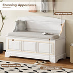 Knocbel Rustic Entry Storage Bench with Hidden Compartments and Removable Cushion, Wooden Entryway Hallway Foyer Shoe Bench Bedroom End of Bed Bench (White) - color: White