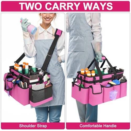 Cleaning Caddy Bag,Extra Large Cleaning Supplies Organizer with Handle for Housekeepers,Rose Red - color: Rose Red, size: Extra Large