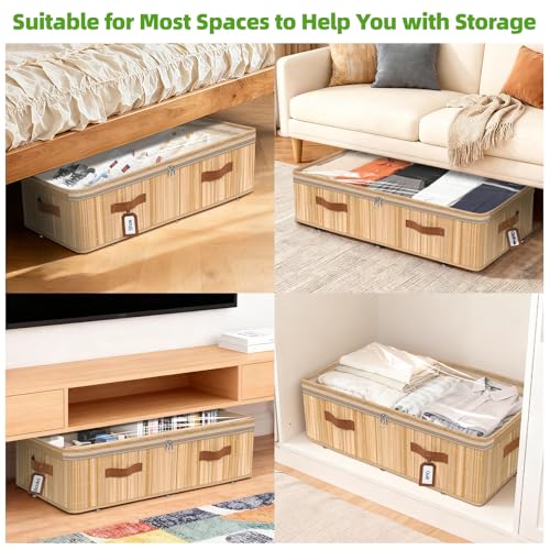 Livole Bamboo Under Bed Storage with Wheels, 6 inches Underbed Storage Containers, 56L XXL Rolling Under Bed Storage Bins with Clear Lid & Label for Clothes, Blankets, Sweater, Shoes, 1 Pack - size: Standard - 6"H - Wheels