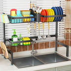 SNSLXH 2-Tier Over The Sink Dish Drying Rack, Kitchen Large Dish Drying Rack Over The Sink, Suitable for Most Sinks, Effective Dish Drying, Kitchen Drying Rack（26.57"-35"） - size: Large 2 tiers 3 baskets