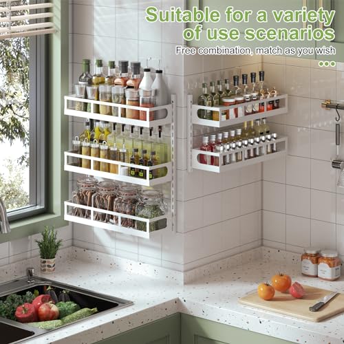 X-cosrack Wall Mount Spice Rack Organizer 5 Tier Height-Adjustable Hanging Spice Shelf Storage for Kitchen Pantry Cabinet Door, Dual-Use Seasoning Holder Rack with Hooks, White - color: White, size: 5x 4.6"D